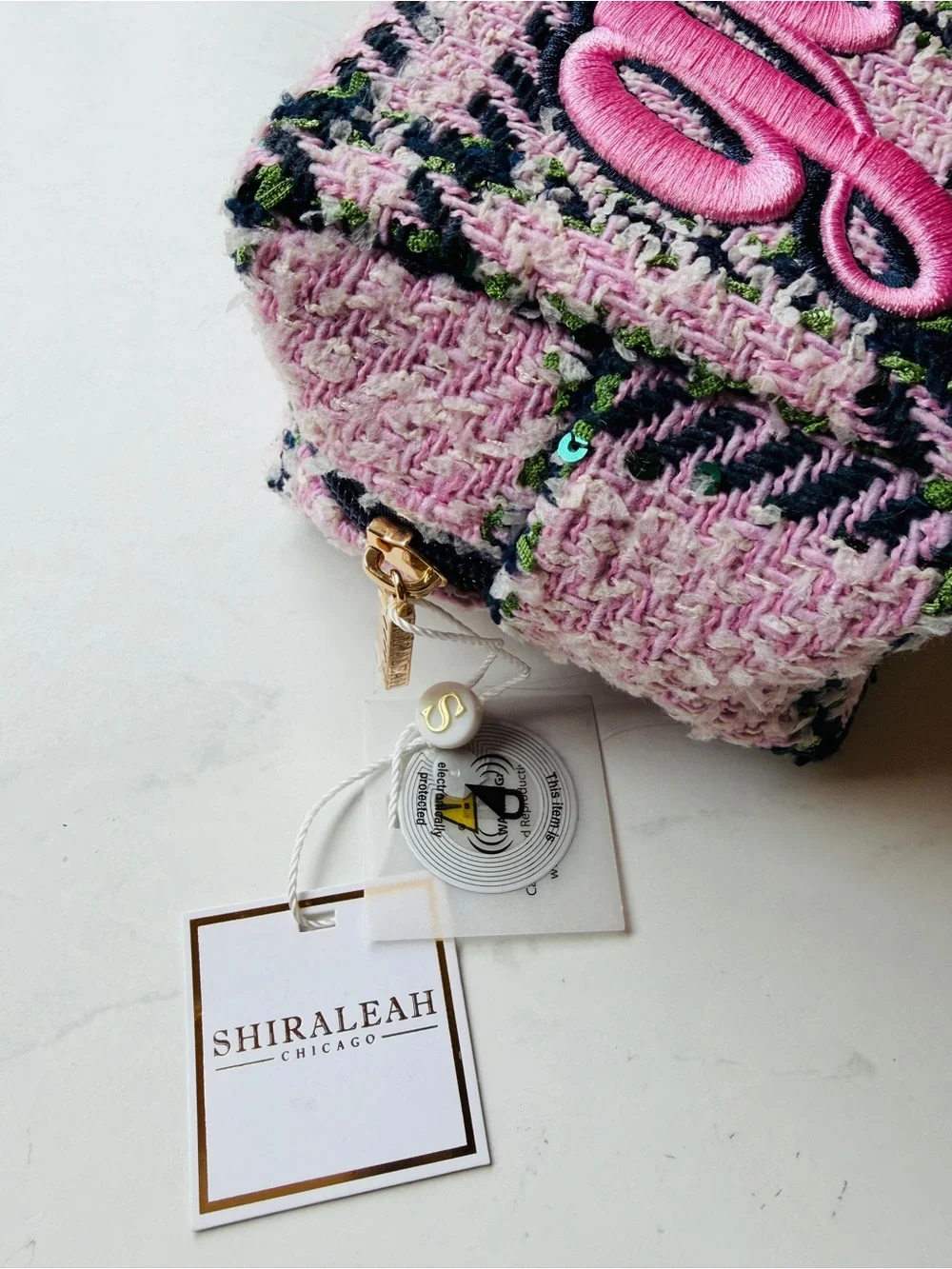 RARE! NWT Shiraleah x Anthropologie Cosmetic Bag Plaid Tweed Glam Pink